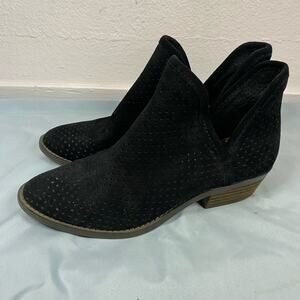 Lucky Brand Brooklin Perforated Black Suede Booties Womens Size 6